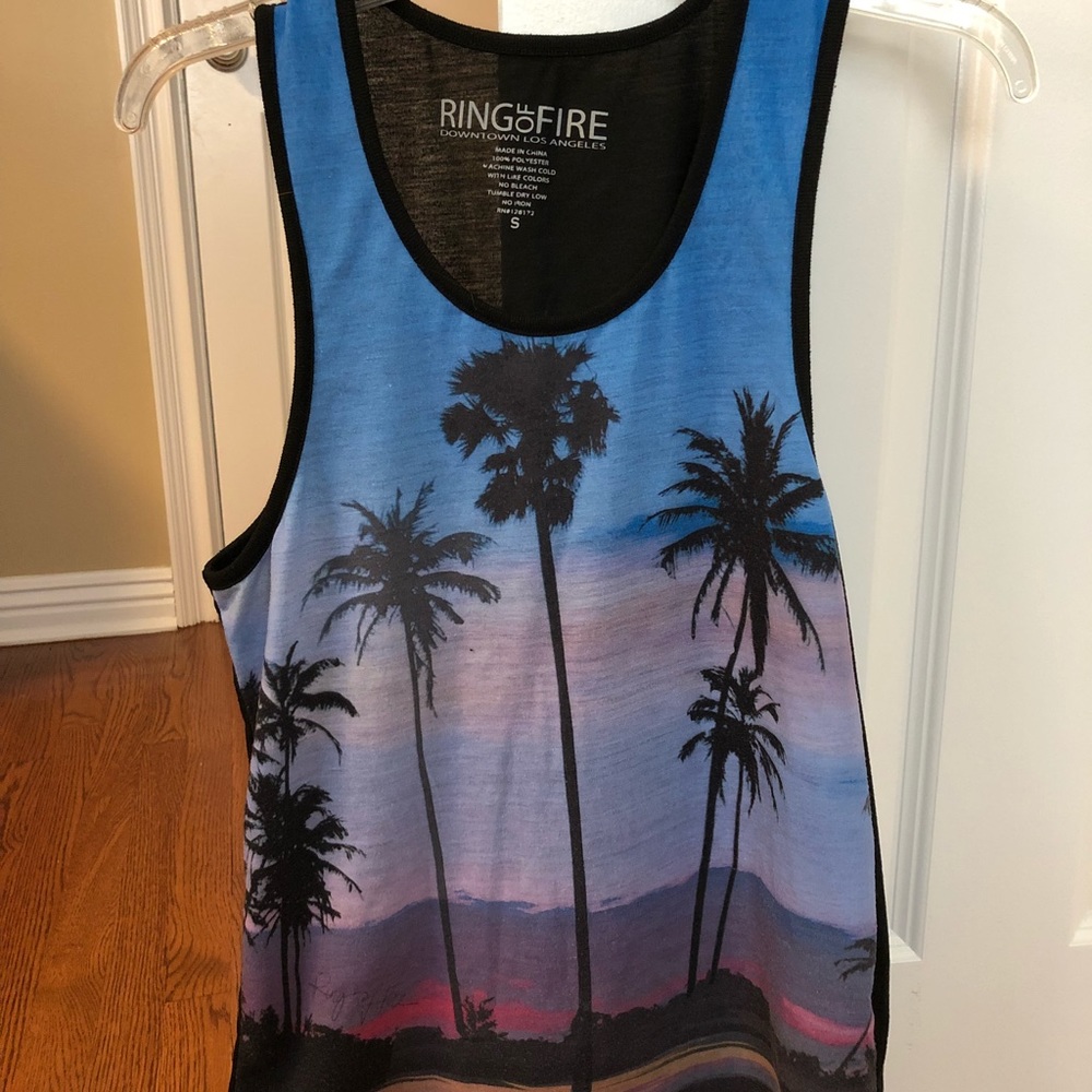 Mens palm tree sunset tank top
